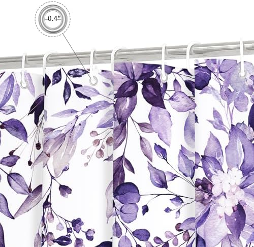 Gibelle Purple Eucalyptus Shower Curtain, Watercolor Floral Print, 48x72