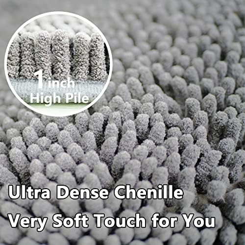 BOANKODU 3 Piece Bathroom Rugs Set, Extra Soft & Shag Chenille Bath Mat, Non-Slip PVC Backing, Machine Washable Absorbent Bath Mats for Bathroom, Toilet Rug, Home Decor (Light Grey)
