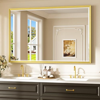 Keonjinn 55" x 36" Gold Bathroom Vanity Mirror, Aluminum Alloy Frame, Large