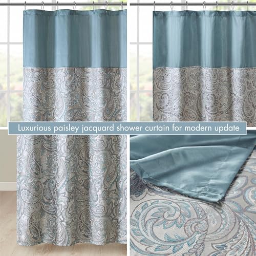 Madison Park Aubrey Shower Curtain for Bathroom, Jacquard, 72 x 72, Teal