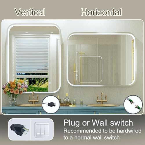 28"x36" Silver LED Bathroom Mirror with 3000K/4500K/6000K Lights