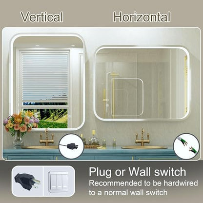28"x36" Silver LED Bathroom Mirror with 3000K/4500K/6000K Lights