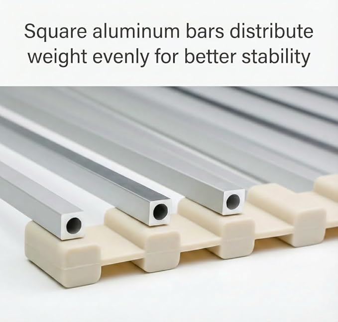 Small Aluminum Roll Up Dish Drying Rack (9" x 13") - Fits Sink Openings up to 8.5", for Narrow Sink Only, Square Bar, Rust-Proof, with Dish Holder (Beige)