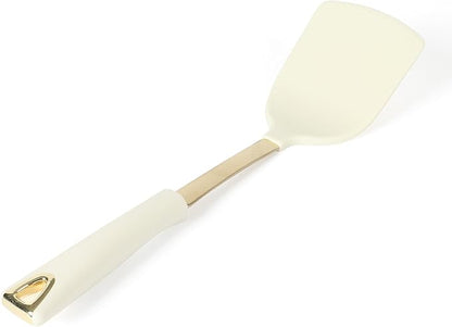 Martha Stewart Lockton 5-Piece Kitchen Tool Set – Stainless Steel & Nylon Cooking Utensils with Linen Handles and Gold Accents, Durable Heat-Resistant Kitchen Gadgets