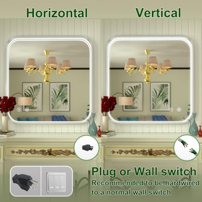 30"x30" Silver LED Bathroom Mirror with Lights,3000K/4500K/6000K