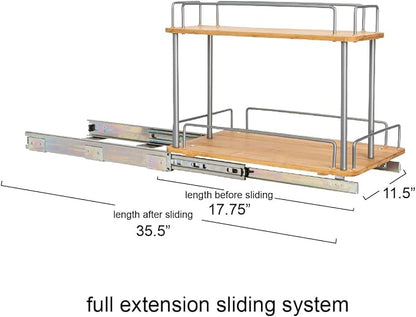 Household Essentials Bamboo and Silver Iron Two-Tier Slide-Out Organizer