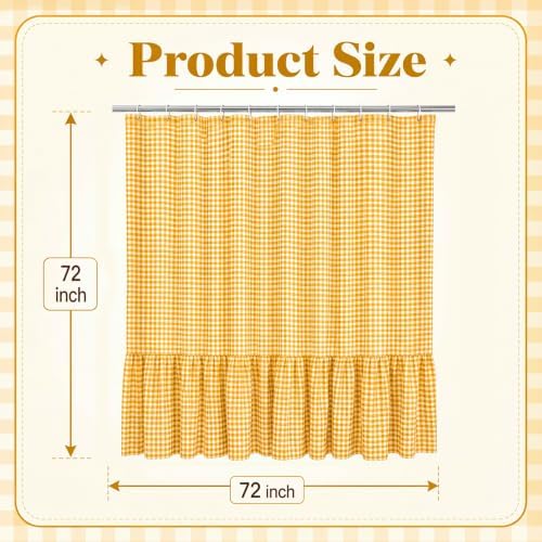 HunnmingRe Ruffle Hem Gingham Shower Curtain Yellow