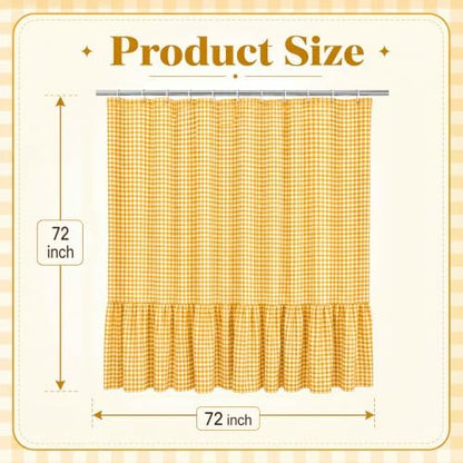 HunnmingRe Ruffle Hem Gingham Shower Curtain Yellow