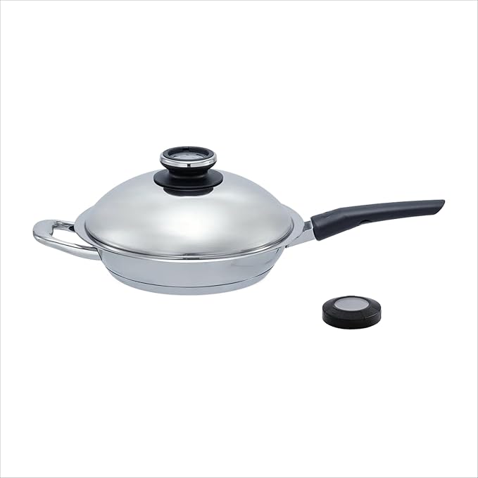 A by AMC - Daily Pro Stainless Steel Cookware Set with Smart Temperature Guidance - 11" Frying Pan with Lid + Digital Cooking Assistant - Even Heat Akkutherm Base - Induction Compatible