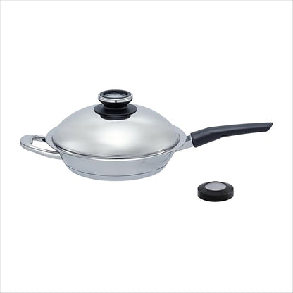 A by AMC - Daily Pro Stainless Steel Cookware Set with Smart Temperature Guidance - 11" Frying Pan with Lid + Digital Cooking Assistant - Even Heat Akkutherm Base - Induction Compatible