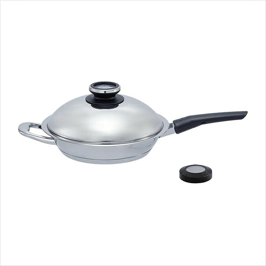 A by AMC - Daily Pro Stainless Steel Cookware Set with Smart Temperature Guidance - 11" Frying Pan with Lid + Digital Cooking Assistant - Even Heat Akkutherm Base - Induction Compatible