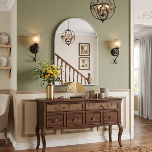 22"x30" Brushed Nickel Arched Vanity Bathroom Mirror, Set of 2