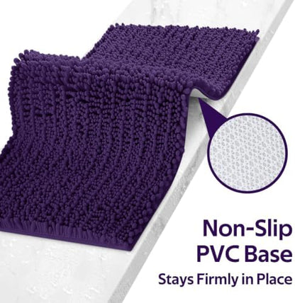 ACCUMTEK Upgrade Luxury 2 Piece Deep Purple Toilet Bathroom Rug Mat 32"x20"+24"x17", Ultra Soft Thick Absorbent Bath Mats, Non Slip Chenille Toilet Mat for Bathroom, Bedroom, Kitchen, Shower, Tub