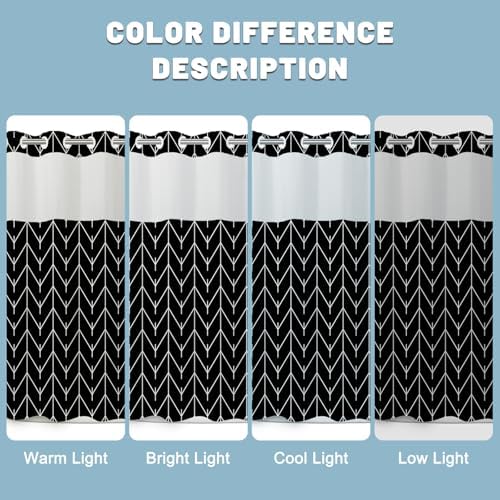 LXBNI Black White Herringbone No Hook Shower Curtain with Liner, 71 x 74
