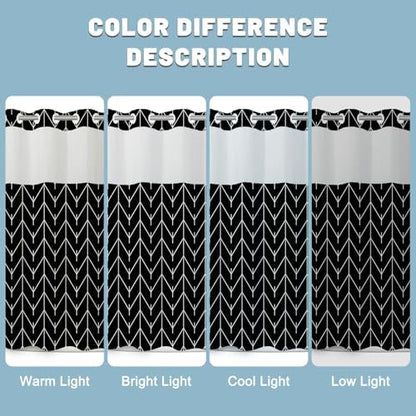 LXBNI Black White Herringbone No Hook Shower Curtain with Liner, 71 x 74
