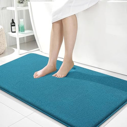 OLANLY Memory Foam Bathroom Runner Rugs 44x24, Long Bath Mats, Peacock Blue