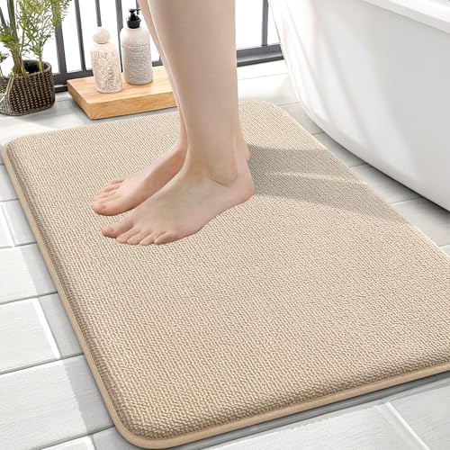OLANLY Memory Foam Small Bathroom Rugs 24x16, Absorbent Bath Mat, Beige