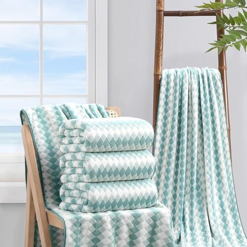 4 Piece Bath Towel Set Oversized Bath Sheet 35"x70" Bathroom Towel Extra Large Towel Set Soft Highly Absorbent & Quick Dry Premium Bath Sheet for Bathroom 600GSM Shower Towel Spa Gym Hotel,Aqua