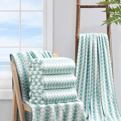 4 Piece Bath Towel Set Oversized Bath Sheet 35"x70" Bathroom Towel Extra Large Towel Set Soft Highly Absorbent & Quick Dry Premium Bath Sheet for Bathroom 600GSM Shower Towel Spa Gym Hotel,Aqua