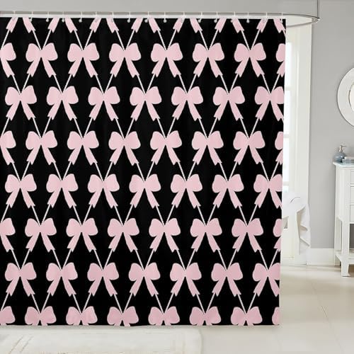 jejeloiu Cute Bow Bathroom Accessories 72"x84" Black Pink Bowknot Shower Curtain for Bathroom Decor for Kids Boys Girls Kawaii Bath Curtain Waterproof Polyester Fabric for Stalls Bathtubs Princess