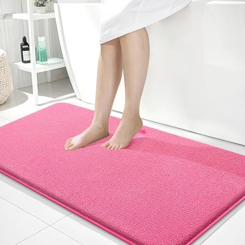 OLANLY Memory Foam Bathroom Runner Rugs 44x24, Absorbent Long Mat, Hot Pink