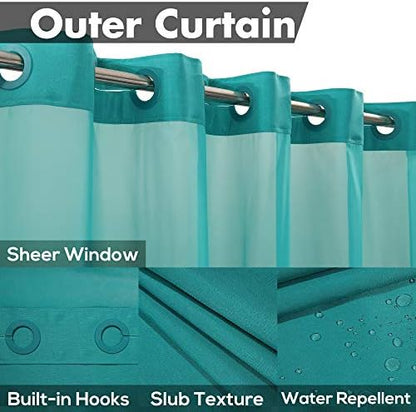 River Dream No Hook Shower Curtain with Snap-in Liner Set, Teal, 71x74