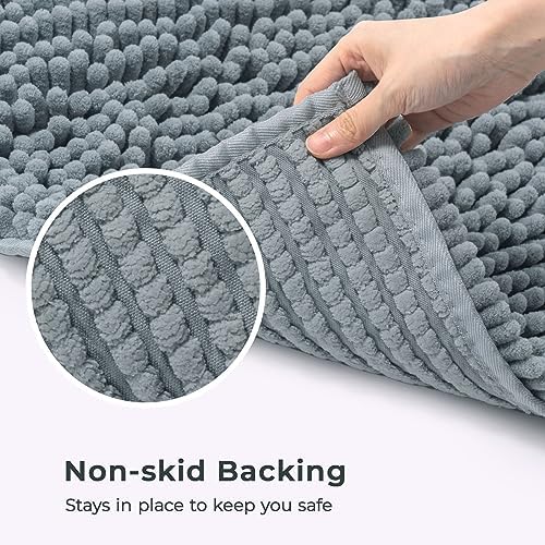 FRESHMINT Large Chenille Bathroom Rugs Mat 36"x24", Non-Slip Bath Mat for Bathroom Floor & Bathtub, Washable Shower Shag Bath Rugs, Soft Fluffy Thick Water Absorbent Microfiber Shower Mat, Sky Gray