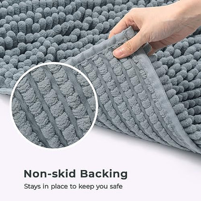 FRESHMINT Large Chenille Bathroom Rugs Mat 36"x24", Non-Slip Bath Mat for Bathroom Floor & Bathtub, Washable Shower Shag Bath Rugs, Soft Fluffy Thick Water Absorbent Microfiber Shower Mat, Sky Gray