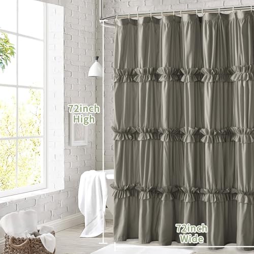 Farmhouse Ruffle Shower Curtain, Gray, 72 x 72 in