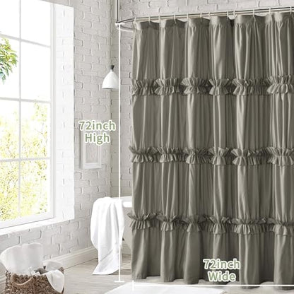 Farmhouse Ruffle Shower Curtain, Gray, 72 x 72 in