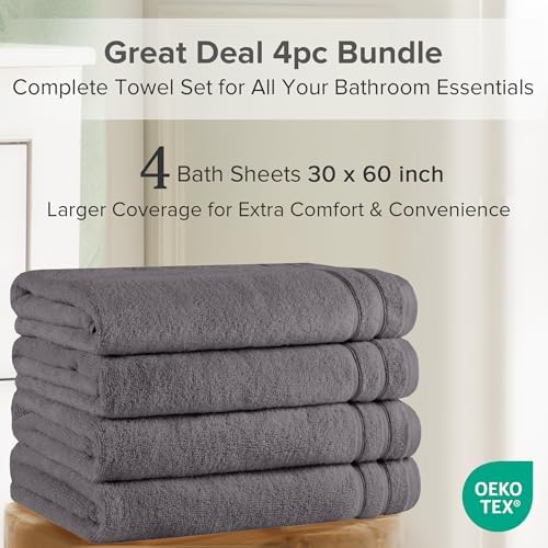 Comfort Spaces 4 Pc Bath Sheet Set 30x60, 100% Cotton 400GSM, Dark Grey