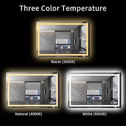 LOAAO 48X36 LED Bathroom Mirror with Lights, Anti-Fog, Dimmable, Backlit + Front Lit, Lighted Bathroom Vanity Mirror for Wall, Shatter-Proof, Memory Function, ETL Listed