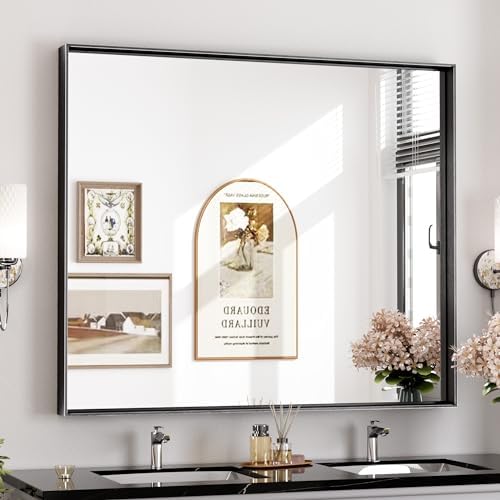 Keonjinn 42x36 Inch Matte Black Bathroom Mirror for Over Sink, Rectangular