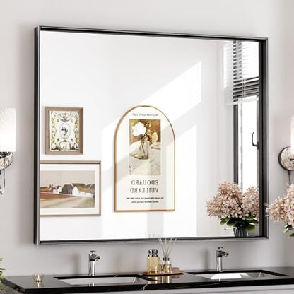 Keonjinn 42x36 Inch Matte Black Bathroom Mirror for Over Sink, Rectangular