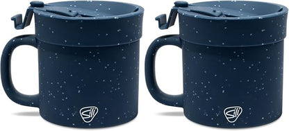 Silipint 16oz Silicone Coffee Mug Tumbler with Flip Lid – Unbreakable Dishwasher Safe Microwave Oven & Freezer Compatible – Non-Toxic Reusable Cup, Coffee Tea, Cold Drinks, Speckled Blue - Pack of 2