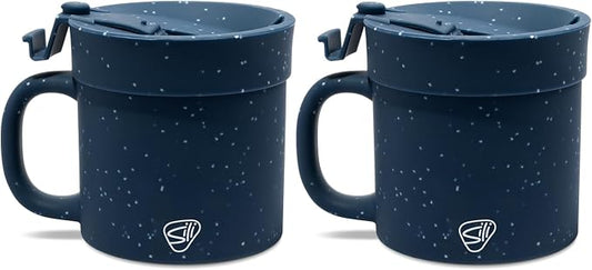 Silipint 16oz Silicone Coffee Mug Tumbler with Flip Lid – Unbreakable Dishwasher Safe Microwave Oven & Freezer Compatible – Non-Toxic Reusable Cup, Coffee Tea, Cold Drinks, Speckled Blue - Pack of 2