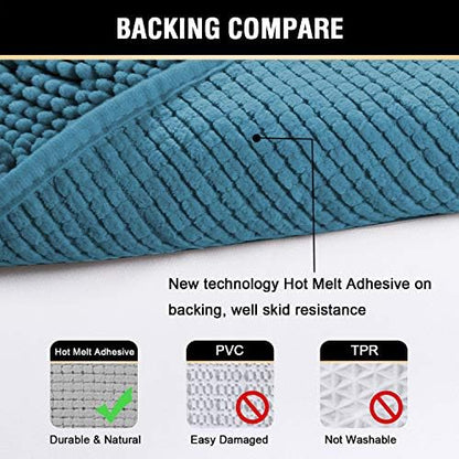 H.VERSAILTEX 20" X 32" Chenille Shaggy Bath Rug, Door Mat, Efficient Water Absorption, Thick, Anti-Slip and Plush Bath Mat for Bathroom, Living Room and Laundry Room (Dark Teal)