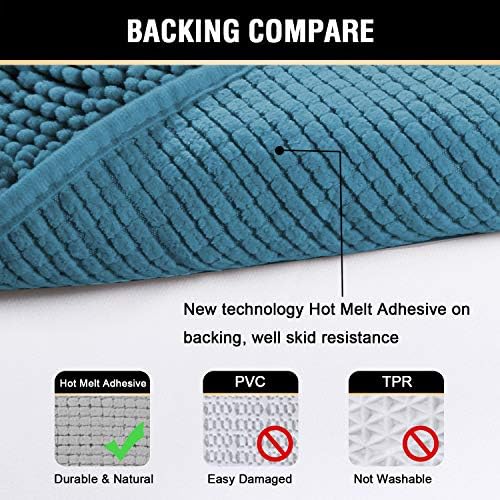 H.VERSAILTEX Bathroom Rugs Luxury Chenille 2 Piece Mats, Soft Plush 32''x20'' Bath Rug + 20''x20'' Toilet Mat Microfiber Shaggy Carpet, Super Absorbent mats, Machine Washable (Dark Teal)