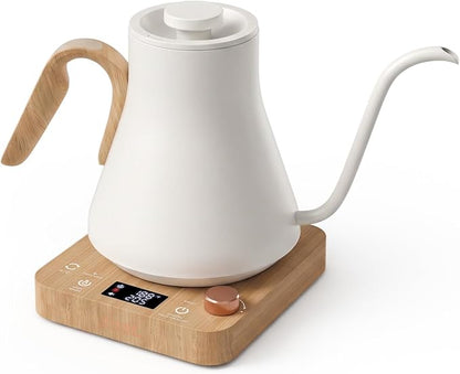 Epeios Electric Kettle, Gooseneck Electric Kettle with ±1°F Temperature Control, 1200W Rapid Heating for Pour Over Coffee & Tea, 304 Stainless Steel Interior, Auto Shut-Off, 0.9L, White Walnut