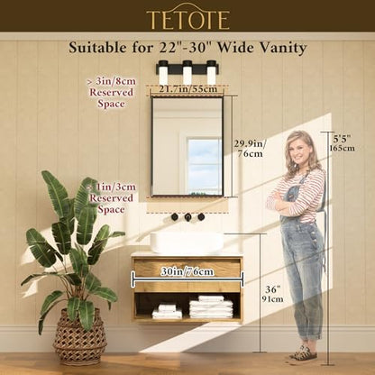 TETOTE Black Bathroom Mirror 22" x 30" Matte Black Rectangle Beveled Framed Bathroom Vanity Mirror for Over Sink, Tempered Glass, Shatterproof, Stronger Frame, Modern Farmhouse Bedroom, Entryway