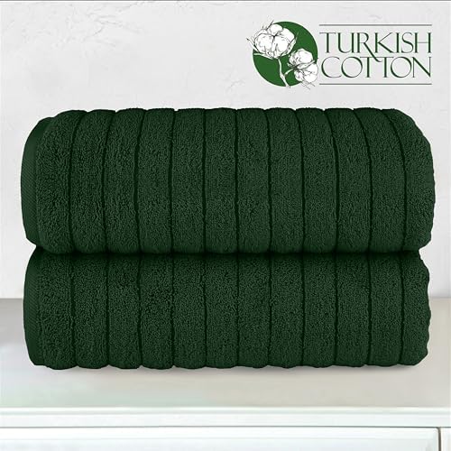 Elegant Comfort 100% Turkish Cotton Corduroy Ribbed Luxury Soft 2 Pack Bath Towels 27 x 54 Inch - Ultra Plush, Absorbent, Quick Dry, Hotel Spa Quality Towels for Bathroom Essentials, Hunter Green