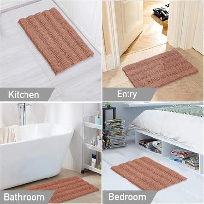 Turquoize Bathroom Rug 24"x36", Absorbent Chenille Bath Rug, Muted Clay