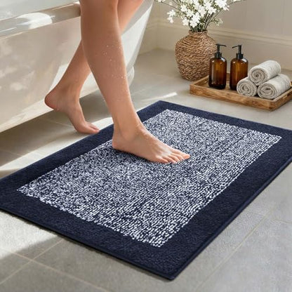Bathroom Rugs 30x20 Non Slip Washable, Soft Absorbent Bath Mat Dark Blue