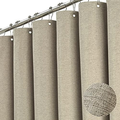 BTTN 60x72 Linen Textured Waterproof Cloth Shower Curtain Set, Khaki/Tan