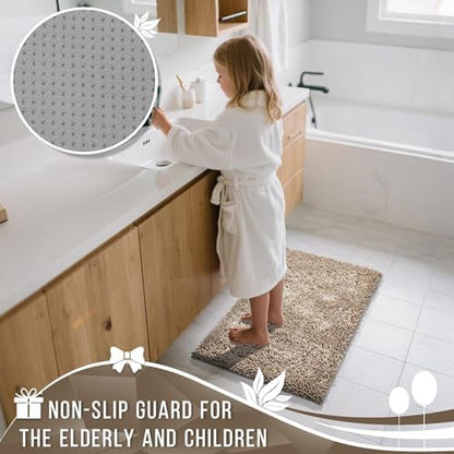 Yimobra Long Bathroom Rugs Runner 60x24 Inch, Extra Thick Soft Absorbent Chenille Bath Mat, Non Slip Machine Washable, Quick Dry Bath Rugs for Bathroom Floor, Tub and Shower, Camel