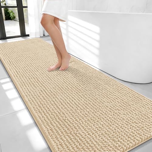 OLANLY Thick Chenille Bathroom Runner Rugs 70x24, Absorbent Bath Mat, Beige