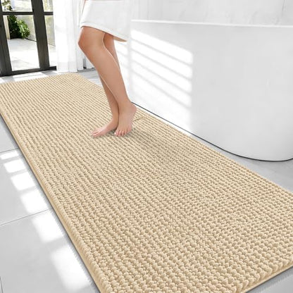 OLANLY Thick Chenille Bathroom Runner Rugs 70x24, Absorbent Bath Mat, Beige