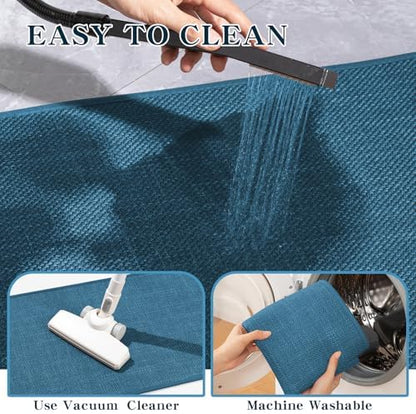chakme Bathroom Rugs Mat U-Shaped 24x17, Ultra ThinNon Slip Bath Mat Small Quick Dry Absorbent Bath Matfor Bathroom Floor, (Dark Blue, U-24"x17")
