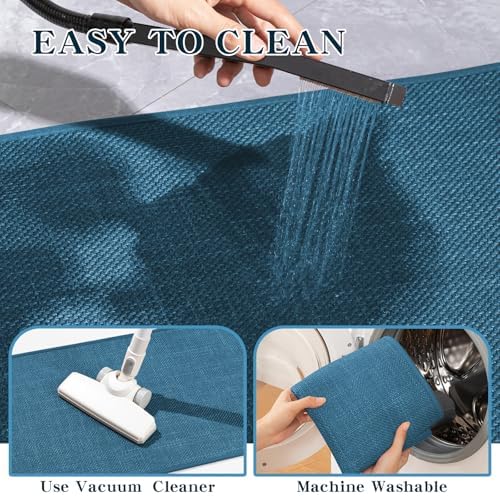 chakme Bathroom Rugs Mat 59x24, Ultra Thin Non Slip Bath Mat Large Quick Dry Absorbent Bath Mat for Bathroom Floor, (Dark Blue, 59"x24")