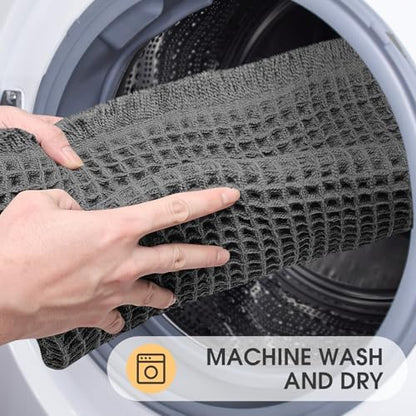 IM HOME Waffle Bath Mat Grey 36"x24", Boho Woven Modern Bath Mat Rugs, Absorbent Non Slip Bathroom Rugs, Soft Washable Bath Rugs with Tassels for Bathroom, Bedroom, Kitchen, Shower, Tub